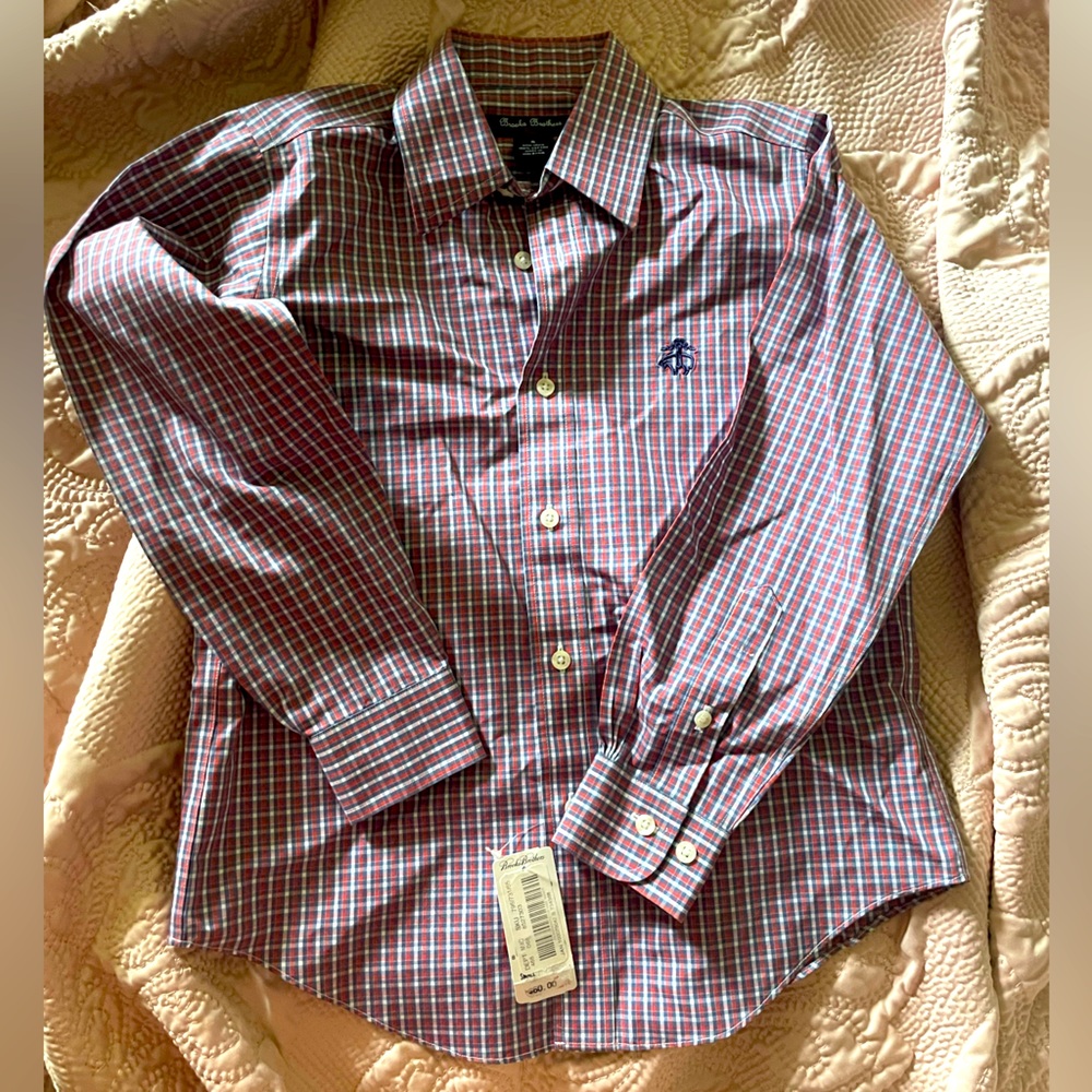 Boys Brooks Brothers plaid button down, size S. NWT